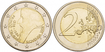 Словения 2 евро 2008 500 лет со дня рождения Приможа Трубара KM 80 биметалл UNC 00-00