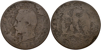 Франция 10 сантимов 1854 KM 771 бронза 4150-831