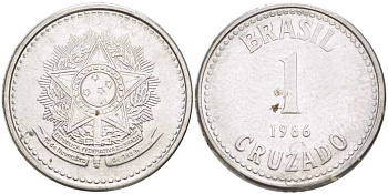 Бразилия 1 крузадо 1986 KM 605 нержавеющая сталь 217-1252