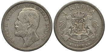 Швеция 1 крона 1898 ЕВ, Оскар II (1872-1907) король Швеции и Норвегии KM 760 серебро 1530-923