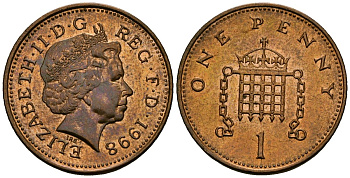 Великобритания 1 пенни 1998 Елизавета II (1952-2022) KM 986, Spink 4710 (B5) сталь плакированная медью 4176-633