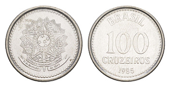 Бразилия 100 крузейро 1985 KM 595 нержавеющая сталь UNC 4644-535