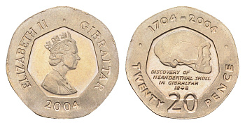 Гибралтар 20 пенсов 2004 300 лет захвату Гибралтара KM 1048 медно-никель UNC 4668-529