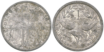 Французская Новая Каледония 1 франк 2012 птица кагу, (IEOM) KM 10, Schoen 10 алюминий 36-535