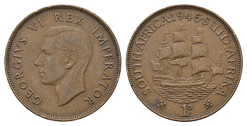 ЮАР 1 пенни 1946 Георг VI (1936-1952) KM 25 бронза 4526-412