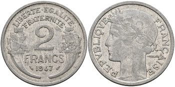 Франция 2 франка 1947 KM 886a, Le Franc 269.10 алюминий 4144-342