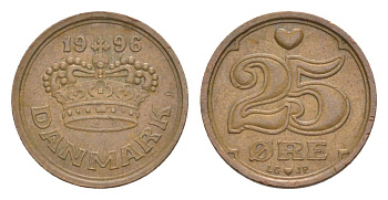 Дания 25 эре 1996 KM 868 бронза 4632-441