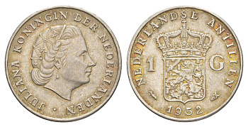 Нидерландские Антильские острова (Нидерландские Антилы) 1 гульден 1952 KM 2 серебро 1527-1123