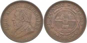 Южно-Африканская Республика, Трансвааль 1 пенни 1898 Пауль Крюгер KM 2 медь 180-941