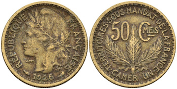 Французский Камерун 50 сантимов 1925 (а), монетный двор Париж KM 1 алюминиевая бронза 4164-1216