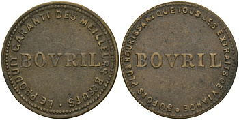 Англия жетон, токен ND В 50 РАЗ БОЛЬШЕ МЯСНОГО КОНЦЕНТРАТА, NAURISHING-THAN, BOVRIL, ДИАМЕТР 22 ММ. бронза 99-528