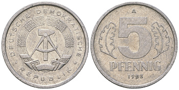 ГДР 5 пфеннигов 1983 A КМ 9.2 алюминий 3458-1246