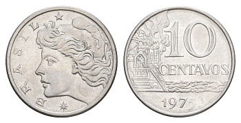Бразилия 10 сентаво 1975 KM 578.1a нержавеющая сталь UNC 4644-436