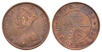 Гонконг 1 цент 1866 Виктория (1837-1891) KM 4 бронза 1520-744