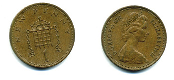 Великобритания 1 пенни 1971 Елизавета II (1952-2022) KM 915, Spink 4237 (B1) бронза 54-121