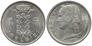 БЕЛЬГИЯ 1 ФРАНК 1965 BELGIE KM 143.1 медно-никель 24-1241