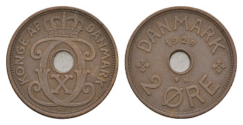 Дания 2 эре 1928 N, Кристиан X (1912-1947) KM 827 бронза 4658-213
