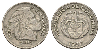 Колумбия 10 сентаво 1959 KM 212 медно-никель 4189-251