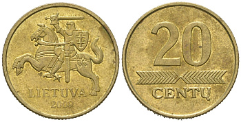 Литва 20 центов 2009 KM 107 никель латунь UNC 4618-329