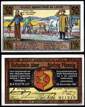 Барнтруп (Липпе) 50 пфеннигов 1921 Mehl Grabowski 66.2-1/4 бумага UNC (пресс) 7556-47-1-1
