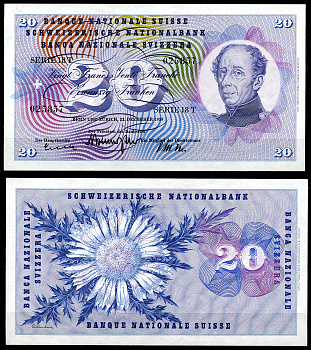 Швейцария 20 франков 1959 генерал Гийом-Анри Дюфур, 23 декабря 1959 Pick  46 g  бумага   6285-6-3-2