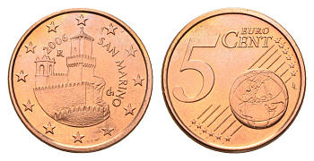 Сан-Марино 5 евроцентов 2006 KM 442 сталь плакированная медью UNC 4694-1025