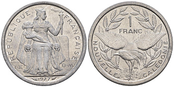 Французская Новая Каледония 1 франк 1977  KM 10 алюминий  UNC  4610-515
