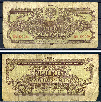 Польша 5 злотых 1944 Pick 109 a бумага 8621-31-3-2