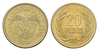 Колумбия 20 песо 1994 KM 282 алюминиевая бронза UNC 4679-237