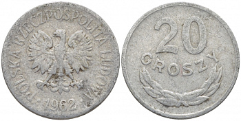 Польша 20 грошей 1962 MW KM А47, Parchimowicz 208c алюминий 4448-312