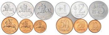 Литва годовой набор из 6 монет (1, 2, 5, 10, 20 и 50 центов) 1991 KM 85, 86, 87, 88, 89 и 90 бронза и медно-никель UNC 4612-1021-1023