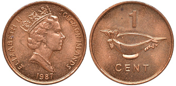 Соломоновы острова 1 цент 1987 Елизавета II (1953-) KM 24 сталь плакированная бронзой aUNC 4602-867