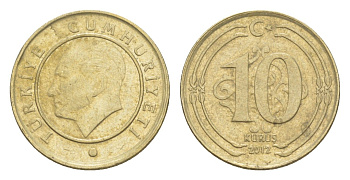 Турция 10 курушей 2012 Кемаль Ататюрк KM 1241 медь цинк никель 4647-616