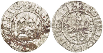 Польша 1/2 гроша (полугрош) 1492-1501 Ян I (1492-1501), династия Ягеллонов, вес 0,88 гр. серебро 1517-341
