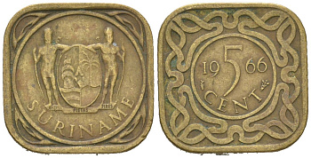 Суринам 5 центов 1966 KM 12 никель латунь 4611-612
