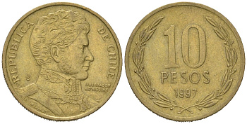 Чили 10 песо 1997 So KM 228 никель латунь 4523-345