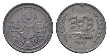 Нидерланды 10 центов 1941 Вильгельмина (1890-1948) KM 173 цинк 4675-915
