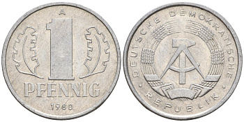 ГДР 1 пфеннииг 1980 A KM 8.2 алюминий 4596-553