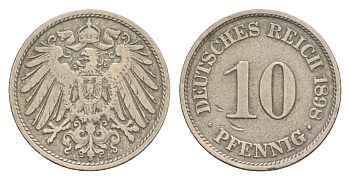 Германия 10 пфеннигов 1898 A, Вильгельм II (1888-1918) KM 12, J. 13 медно-никель 4640-238