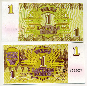 Латвия 1 рубль 1992 Pick 35, Сергеев 1 бумага UNC (пресс) 450-60-2