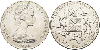 Новая Зеландия 1 доллар 1974 X Игры Британского Содружества наций, Елизавета II (1952-2022) KM 44 медно-никель UNC 118-1233