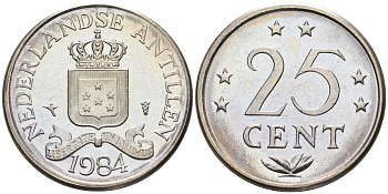 Нидерландские Антилы 25 центов 1984 Беатрикс (1980-2013) KM 11 никель 4169-416