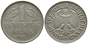ФРГ 1 МАРКА 1972 F KM 110, J. 385 медно-никель 41-1243