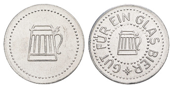 Германия жетон в 1 "стакан пива" ND диаметр 24 мм, вес 1,1 гр алюминий UNC 4638-817