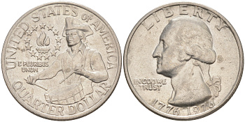 США 25 центов = квотер 1976 200 лет независимости (1776-1976), Вашингтон, барабанщик KM 204 медь плакированная медно-никелем 4114-814