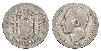 Испания 1 песета 1882 Альфонсо XII (1874-1885) KM 686 серебро    4657-733