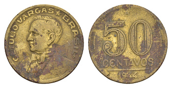Бразилия 50 сентаво 1944 KM 557a алюминиевая бронза 4655-1115