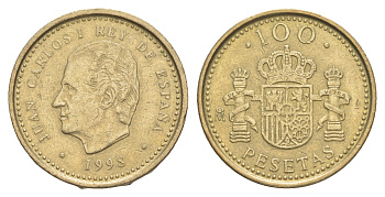 Испания 100 песет 1998 M, Хуан Карлос I (1975-2014) KM 989 алюминиевая бронза 4622-1137