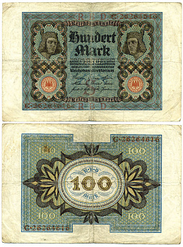 Германия 100 марок 1920 Бамбергский всадник, 8 цифр в номере Pick 69 b, Розенберг 69b бумага 7147-26-1