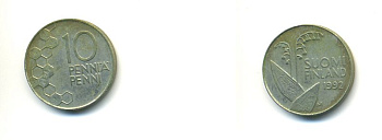 ФИНЛЯНДИЯ 10 ПЕННИ 1992 ЛАНДЫШ KM 65 медно-никель 56-817